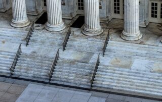 granite steps and columns of a federal court building