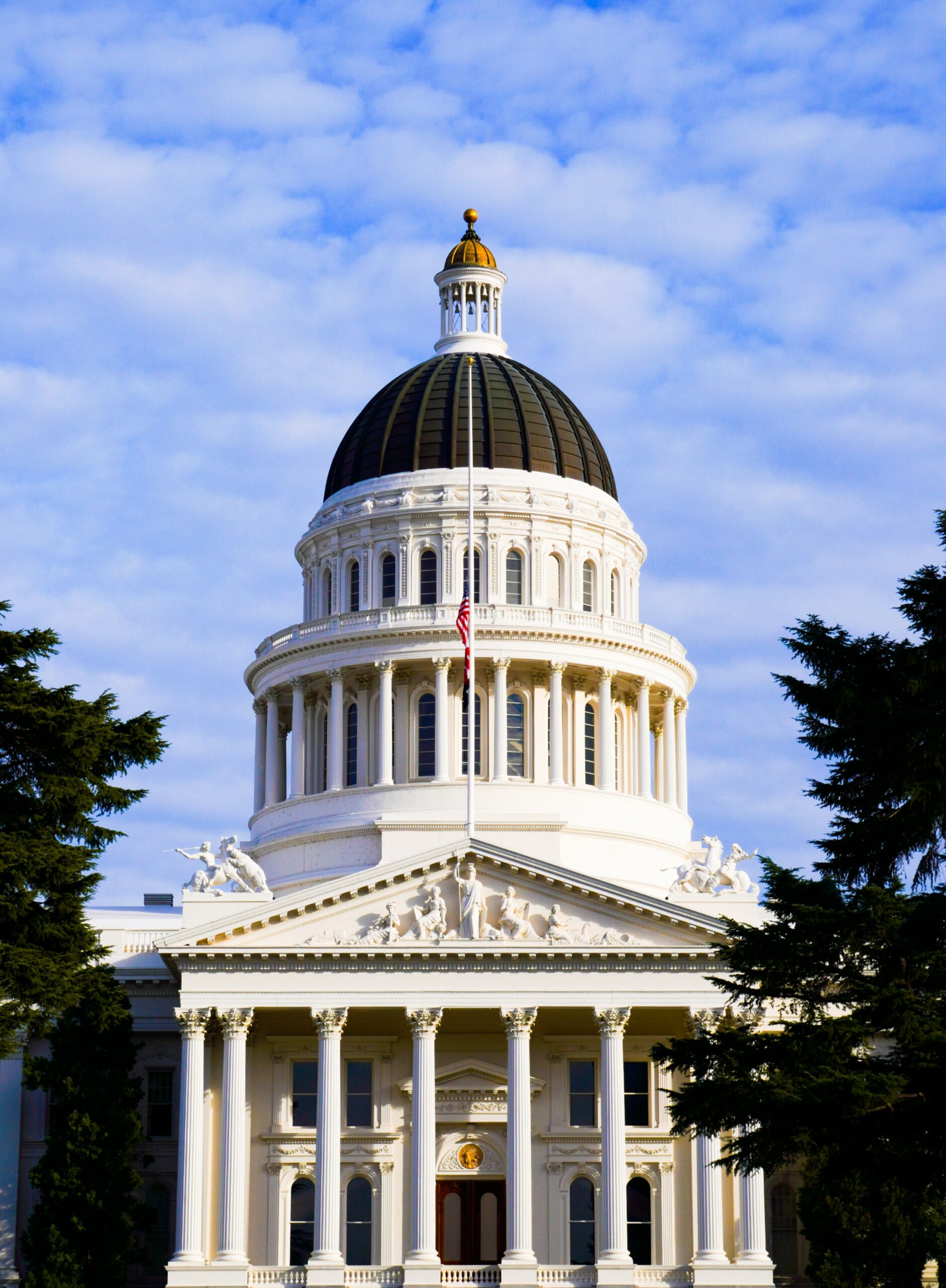 Vertically-cropped photo of the California State Capitol Building in Sacramento.